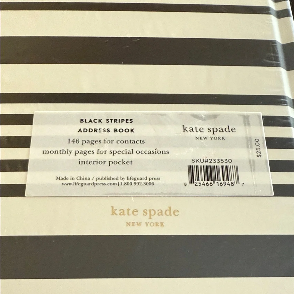 Kate Spade Black and White Striped Address Book New & Sealed